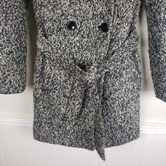 Women's Calvin Klein Grey Fuzzy Wool Blend Hooded Double Breasted Short Coat 02 - Picture 4 of 14